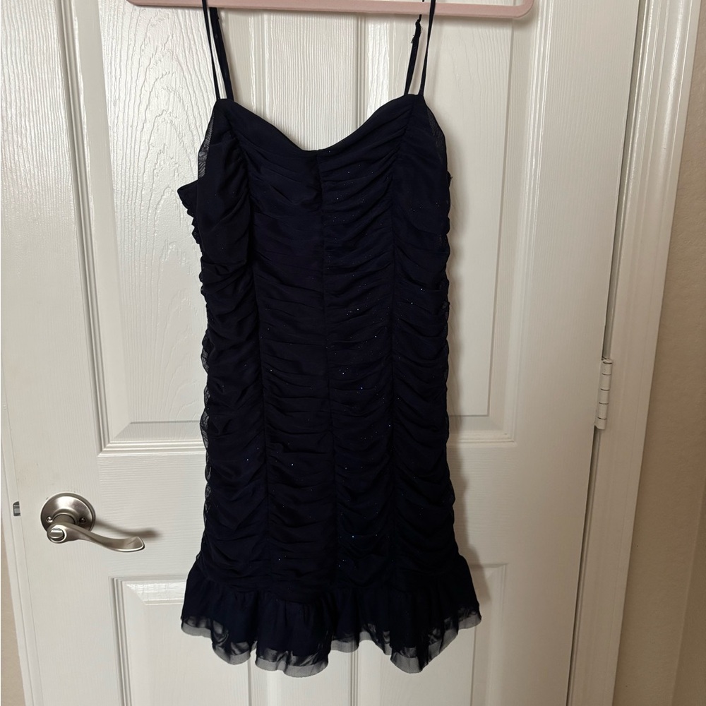 Navy Blue Ruched Sparkle Dress Bodycon Sparkly